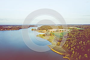 Aerial view of Ruissalo island. Turku. Finland. Nordic natural landscape. Photo made by drone from above