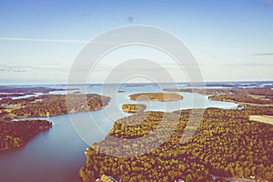 Aerial view of Ruissalo island. Turku. Finland. Nordic natural landscape. Photo made by drone from above