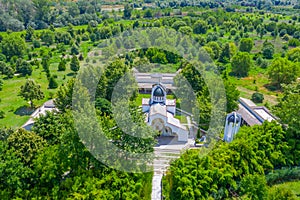 Aerial view of Rupite, a spiritual site dedicated to Baba Vanga in Bulgaria