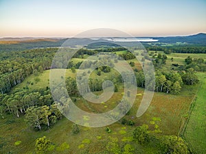 Aerial view of rural area and Myall Lake.