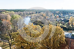 Aerial view of rural city in latvia. valmiera