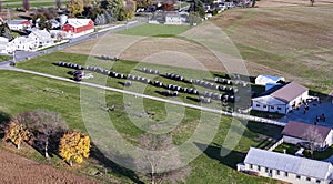 Aerial View of Rural Community Gathering having an Amish wedding