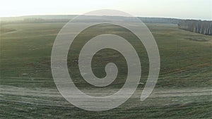 Aerial view of rural field and country side road