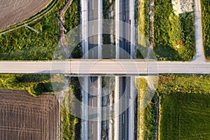 Aerial view of a rural highway intersection.