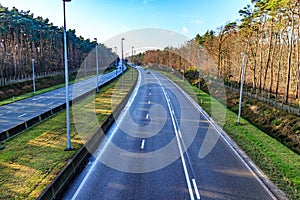 Aerial view of rural highway road with dual carriageways in both directions