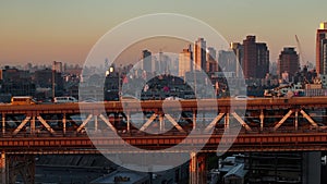 Aerial view of rush hour traffic passing through Queens, New York City