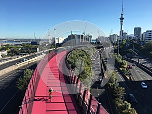 Aerial view of rush hours traffic on Auckland Central Motorway