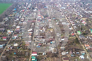 Aerial view of russian dacha and gardens