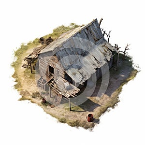 Aerial View Of Rusted Barn: Concept Art Illustration