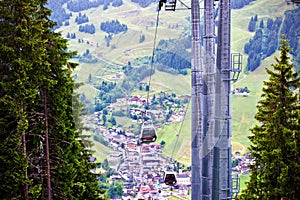Aerial view of Saalbach, Austria from a cable car