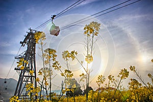 Aerial View of Sacheon Cable Car at Sunrise, Sacheon, Gyeongnam, South Korea