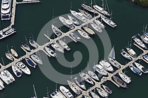 Aerial view of sail boats docked