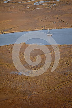 Aerial view of sailboat photo