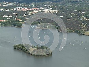 Aerial view of sailboats in Canberra