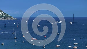 Aerial view of Sailing boat and yachts in the mediterranean sea