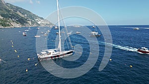 Aerial view of Sailing boat and yachts in the mediterranean sea