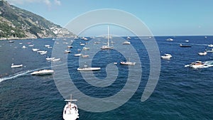 Aerial view of Sailing boat and yachts in the mediterranean sea