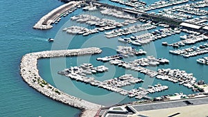 Aerial view of Sailing boat and yachts in the mediterranean sea.