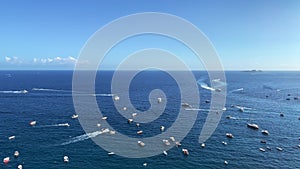 Aerial view of Sailing boat and yachts in the mediterranean sea