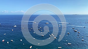 Aerial view of Sailing boat and yachts in the mediterranean sea