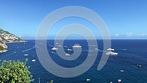 Aerial view of Sailing boat and yachts in the mediterranean sea