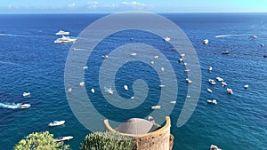 Aerial view of Sailing boat and yachts in the mediterranean sea