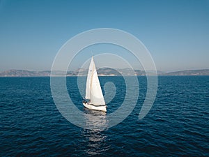 Aerial view of sailing in the open sea in Turkey
