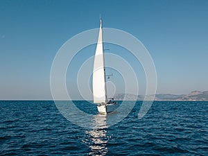 Aerial view of sailing in the open sea in Turkey