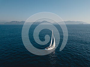 Aerial view of sailing in the open sea in Turkey