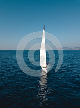 Aerial view of sailing in the open sea in Turkey