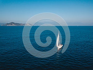 Aerial view of sailing in the open sea in Turkey