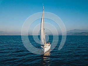 Aerial view of sailing in the open sea in Turkey