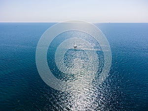 Aerial View of Sailing Yacht in Open Sea