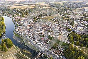 Aerial view of Saint-aignan-sur-cher, old castel and river the Cher, in the loir-et-cher