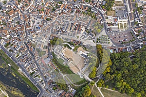 Aerial view of Saint-aignan-sur-cher, old castel and river the Cher, in the loir-et-cher