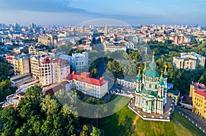 Aerial view of Saint Andrew church in Kiev, Ukraine