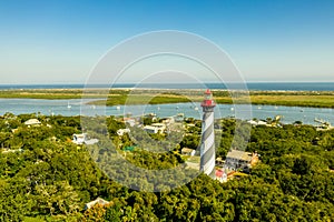 Aerial view of Saint Augustine Lighthouse at Anastasia Island in Florida