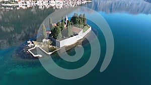 Aerial view on Saint George island near the Perast town in Montenegro