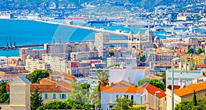 Aerial view of Saint Jean Castle and Cathedral de la Major and the old Vieux port in Marseille, France