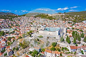 Aerial view of Saint John and Saint Michael fortresses in Sibenik, Croatia