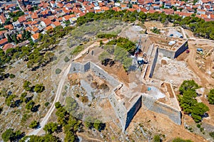 Aerial view of Saint John's fortress in Sibenik, Croatia