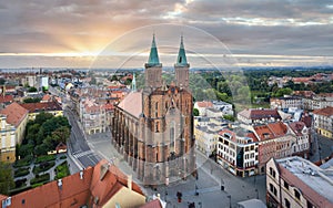 Aerial view of Saint Mary church in Legnica, Poland