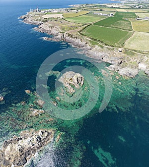 Aerial view of Saint-Mathieu Lighthouse located in Plougonvelin. France photo