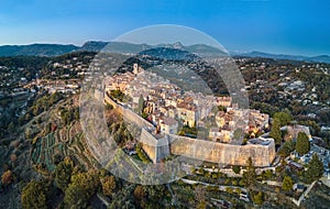 Aerial view on Saint Paul de Vence fortified village, France