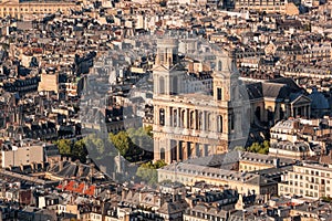 Aerial view of Saint Sulpice church in Paris, France