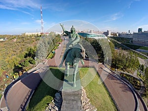 Aerial view on Salavat Yulaev monument in Ufa