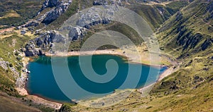 Aerial View of Saliencia Lake at Somiedo National Park photo