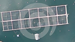 Aerial view of salmon farms in the ReloncavÃ­ estuary