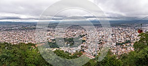 Aerial view of Salta City and cable car from Cerro San Bernardo viewpoint - Salta, Argentina