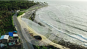 Aerial view San Andres Colombia. Landscape road parallel to the sea